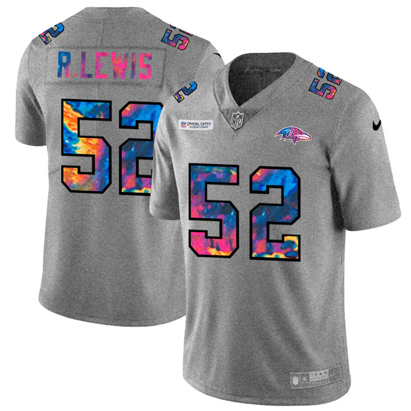 NFL Baltimore Ravens 52 Ray Lewis Men Nike MultiColor 2020  Crucial Catch  Jersey Grey
